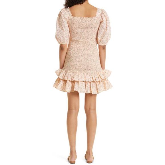 By TiMo Dress Womens Large Cream Pink Mini Ditsy Floral Smocked Ruffle Twee Boho - Picture 3 of 12